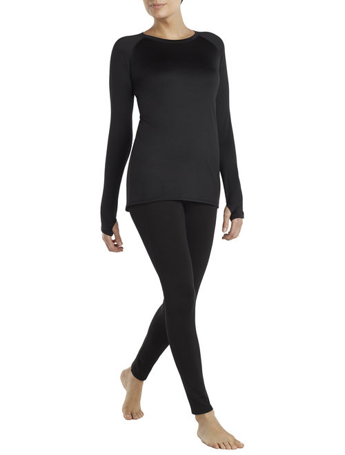 ClimateRight by Cuddl Duds Women's and Women's Plus Plush Warmth Long Underwear Top, Blackest Black, Size Medium