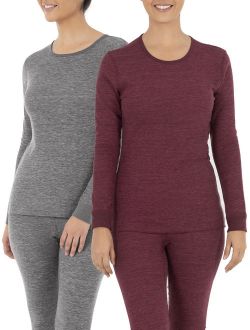 Women's and Women's Plus Waffle Thermal Lounge Crew Top - 2 Pack
