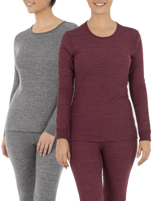 Fruit of the Loom Women's and Women's Plus Waffle Thermal Lounge Crew Top - 2 Pack