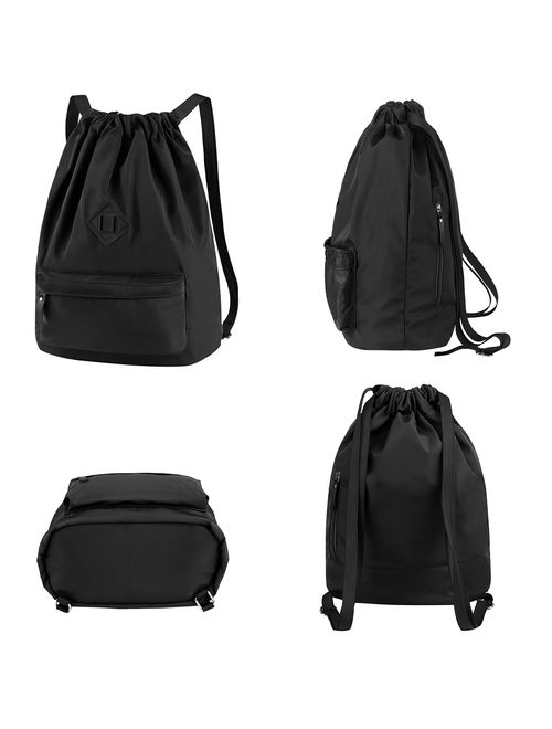 Vbiger Waterproof Drawstring Sport Bag Lightweight Sackpack Backpack for Men and Women (Black)