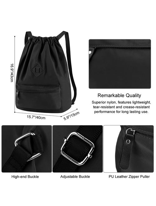 Vbiger Unisex Casual Drawstring Backpack, Black