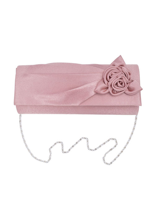 Premium Rose Floral Pleated Satin Flap Clutch Evening Bag