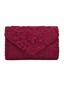 Lace Paisley Floral Fabric Satin Envelope Flap Clutch Evening Bag