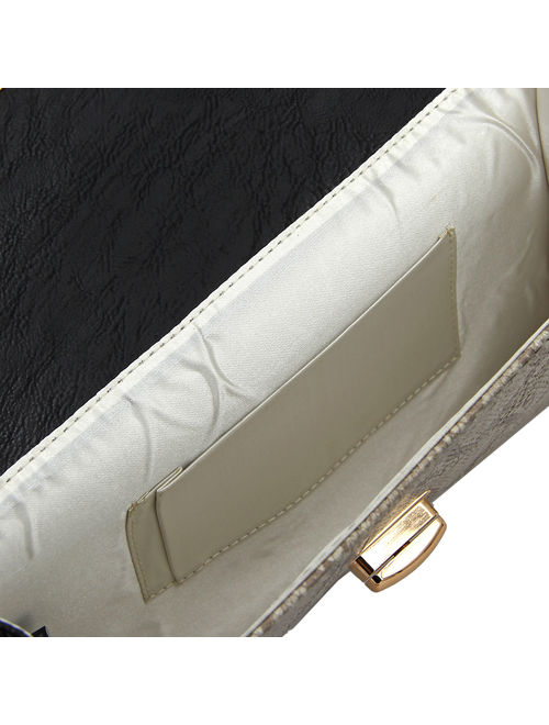 Premium Snakeskin PU Leather Turnlock Flap Handbag Clutch Bag