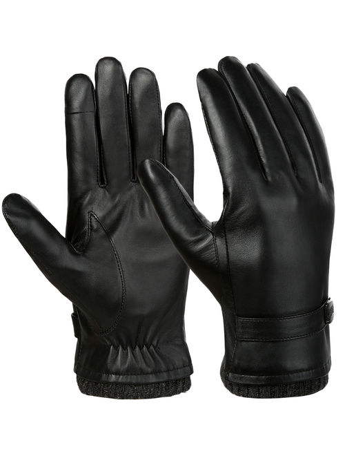 Mens Leather Gloves-Fitbest Mens Leather Gloves Texting Touchscreen Warm Leather Daily Dress Daily Driving Gloves M