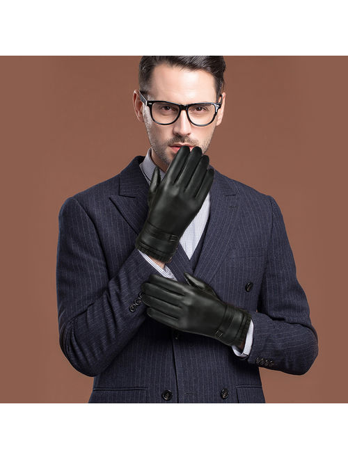 Mens Leather Gloves-Fitbest Mens Leather Gloves Texting Touchscreen Warm Leather Daily Dress Daily Driving Gloves M