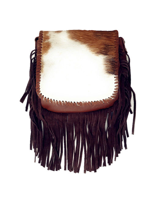 Western Genuine Leather Cowhide Fur Fringe Womens Crossbody Bag In Multi Color