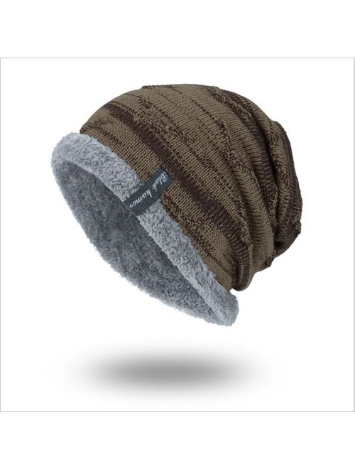 Men Baggy Beanie Knit Hat Winter Warm Fleece Wool Cap Slouchy Skull Ski Hat