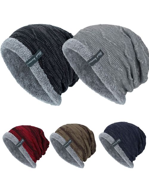 Men Baggy Beanie Knit Hat Winter Warm Fleece Wool Cap Slouchy Skull Ski Hat