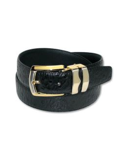 OSTRICH Pattern BLACK Color BONDED Leather Men's Belt Gold-Tone Buckle Regular