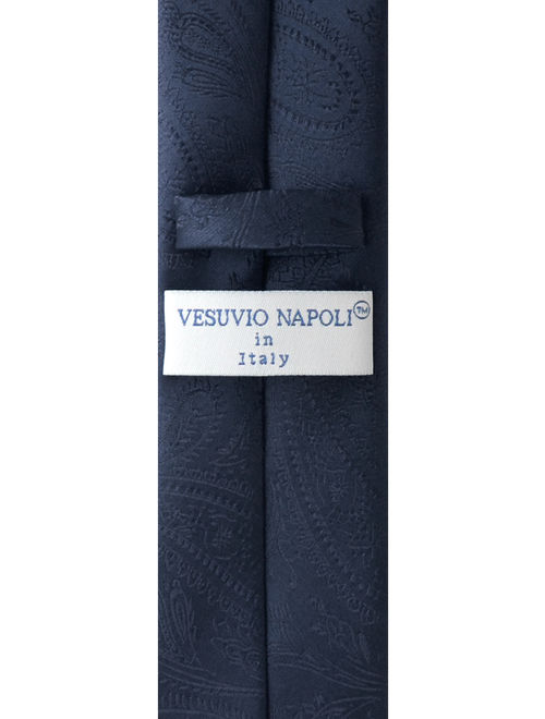 Vesuvio Napoli Skinny NeckTie Navy Blue Paisley Mens 2.5" Neck Tie Handkerchief