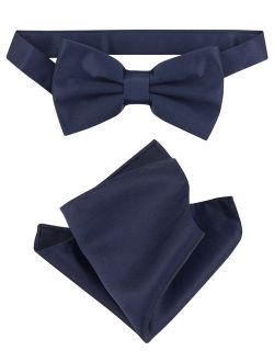 BowTie Solid Navy Blue Color Mens Bow Tie & Handkerchief