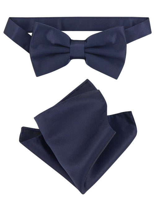 Vesuvio Napoli BowTie Solid Navy Blue Color Mens Bow Tie & Handkerchief