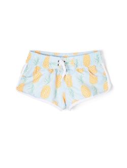 Little Girls Light Blue Yellow Fruit Print Drawstring Pineapple Shorts 5