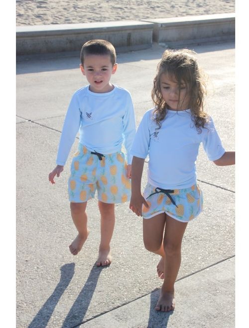 Azul Little Girls Light Blue Yellow Fruit Print Drawstring Pineapple Shorts 5