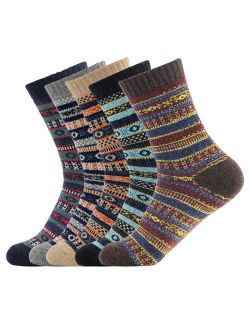 Men's Vintage Winter Wool and cotton Blend Crew Socks 4 Pairs/set