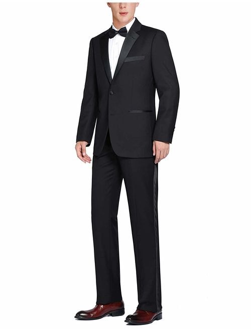 Men's Classic Fit Satin Notched Lapel 2 Piece Tuxedo Suit Set - Tux Blazer Jacket and Pants