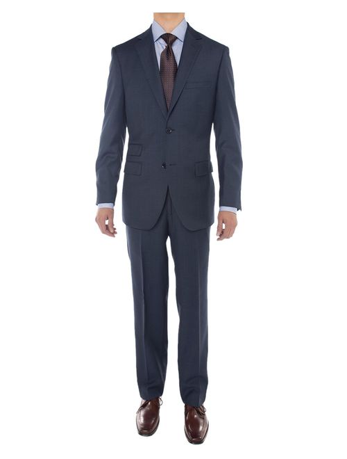 LN LUCIANO NATAZZI Men's Two Button Suit Side Vent Jacket Super 160'S Wool Suit French Blue