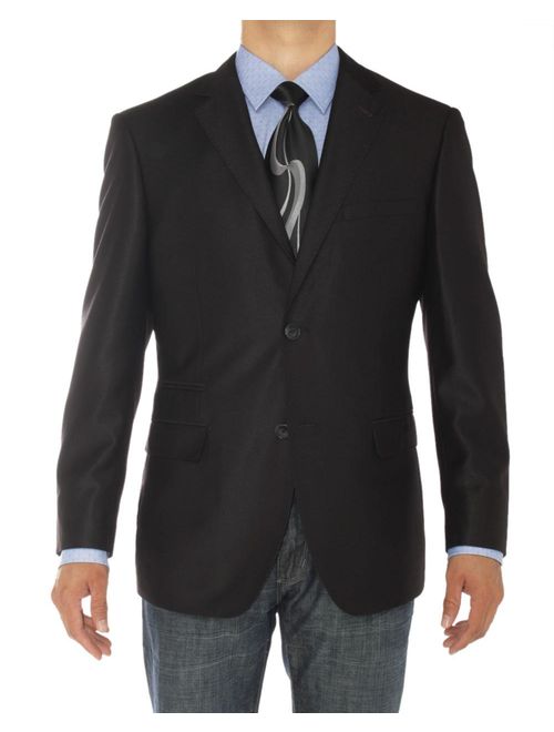 LN LUCIANO NATAZZI Mens Two Button Notch Lapel Blazer Modern Fit Suit Jacket Black
