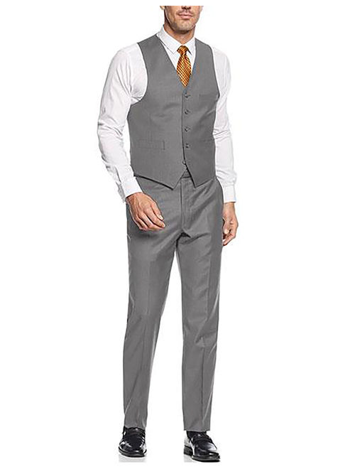 Alberto Nardoni Gray Suit Slim Skinny European Fit Vested 3 Pieces Suit Notch Lapel Side Vented