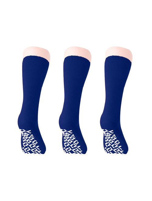 Personal Touch Top of the Line Mid-Calf Hospital Slipper Socks, for Adults and Designed for medical hospital patients,(Pack of 3 Royal)