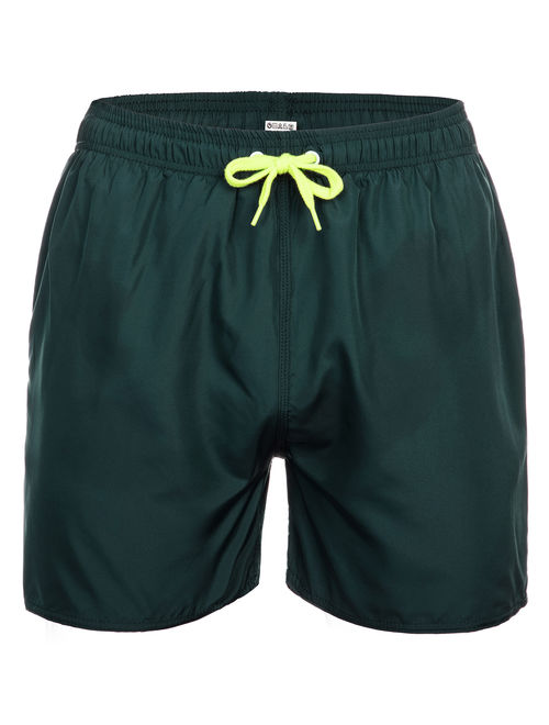 LELINTA Adult Casual Mens Swim Trunks Board Shorts Bathing Swimsuit Elastic Waist Back Pockets with Zipper Surf Swim Shorts Summer Beachsuit Underwear Dark Green