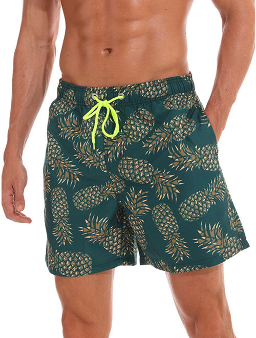 M-XXXL Mens Boys Swim Trunks Swim Shorts Swimwear Beachwear Underwear Swimsuit Board Shorts With Pockets Swimming Surfing Beach Pants Casual Green Pineapple Print XL