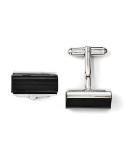 Men's Black Agate and Stainless Steel Cylindrical Cuff Links