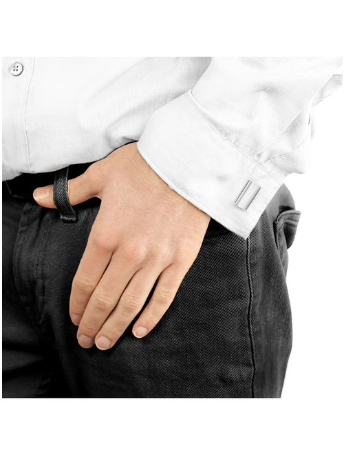 Coastal Jewelry Polish Finish Silver Tone Cylinder Cufflinks (8mm)