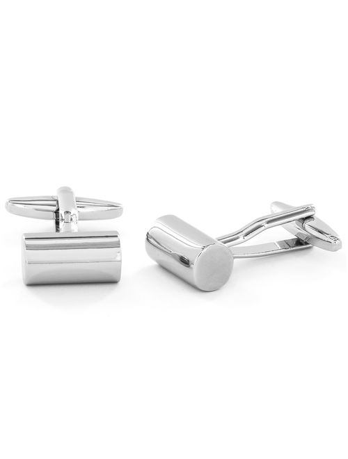 Coastal Jewelry Polish Finish Silver Tone Cylinder Cufflinks (8mm)