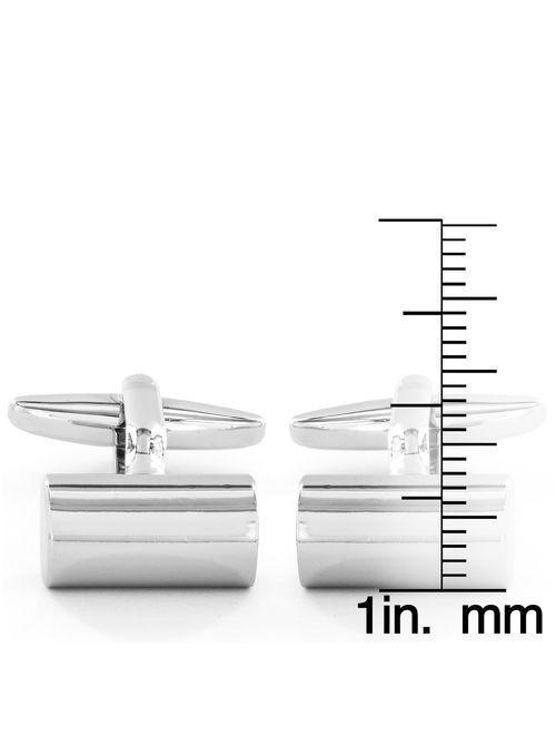 Coastal Jewelry Polish Finish Silver Tone Cylinder Cufflinks (8mm)