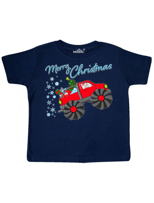 Merry Christmas- Santa drives a monster truck Toddler T-Shirt