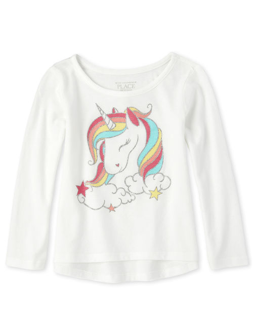 The Children's Place Long Sleeve Unicorn Graphic High Low T-Shirt (Baby Girls & Toddler Girls)