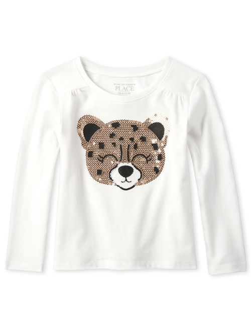 The Children's Place Long Sleeve Graphic Sequin Leopard Yoke Tee (Baby Girls & Toddler Girls)