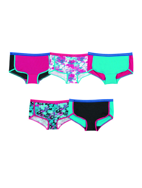 Hanes Girls' Active Tagless Boyshort Underwear, 5 Pack Panties (Little Girls & Big Girls)