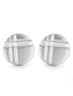 Brushed Finish Engraved Cross Round Cuff Links (18mm)