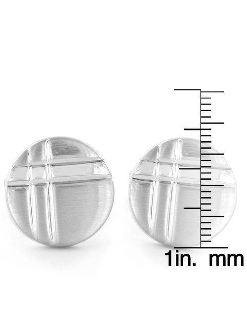 Brushed Finish Engraved Cross Round Cuff Links (18mm)