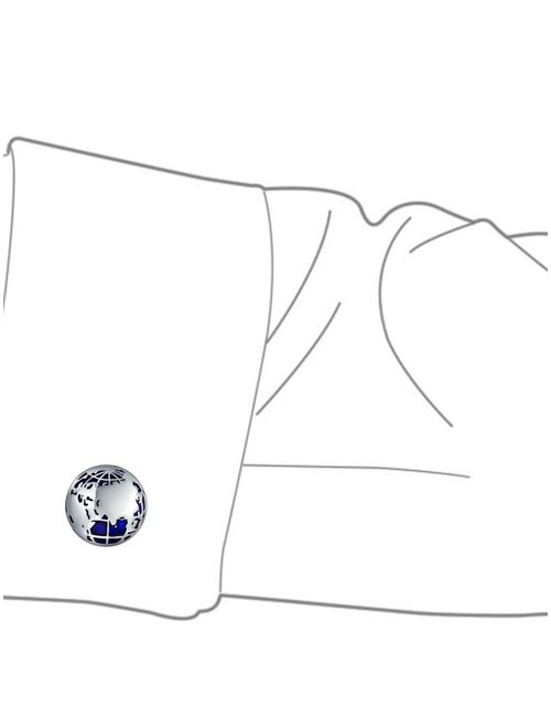 Globe World Map Blue Round Cufflinks For Men Shirt Cuff Links Hinge Back Silver Tone Brass Steel