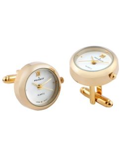 Real Working Watch Cufflink Cuff Links Perfect Gift For Him (14K Gold/White)