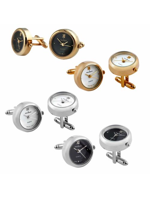 Real Working Watch Cufflink Cuff Links Perfect Gift For Him (14K Gold/White)