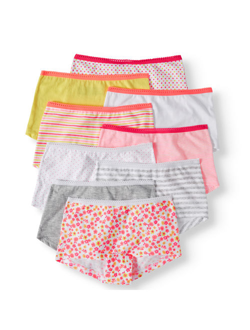 Wonder Nation Girls 100% Cotton Boyshort Underwear, 9 Pack Panties (Little Girls & Big Girls)