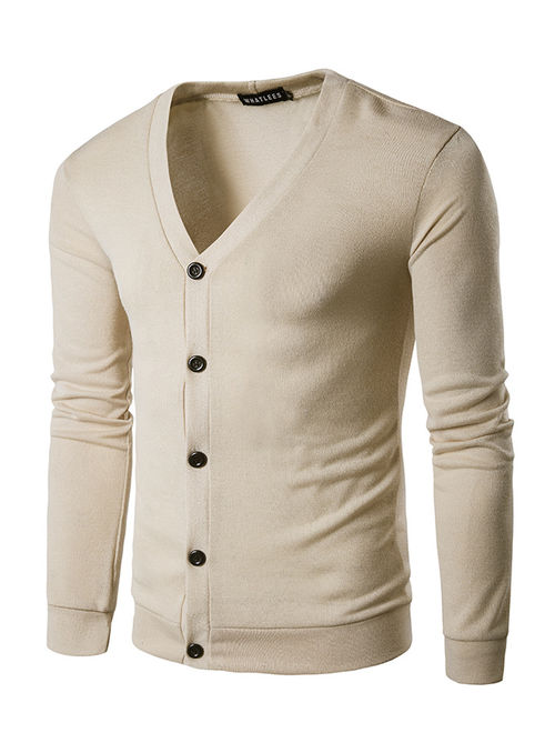 Men's Winter Casual V Neck Sweater Tops Knit Cardigan Slim Long Sleeve Coat