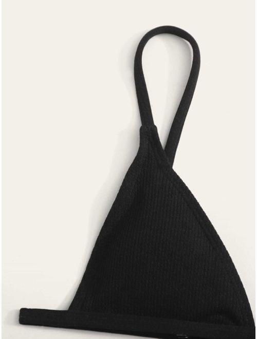 Shein Rib-knit Triangle Top With Tanga Bikini Set