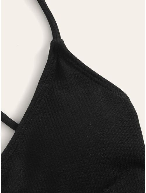 Shein Criss-cross Self Tie Rib-knit Bikini Set