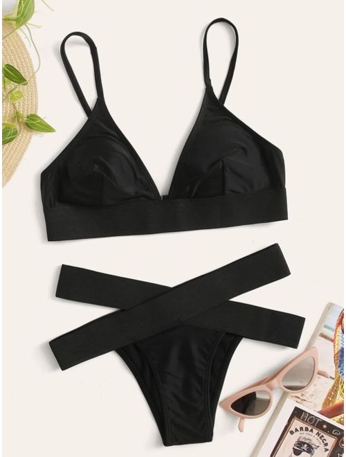 Shein Solid Criss Cross Bikini Set
