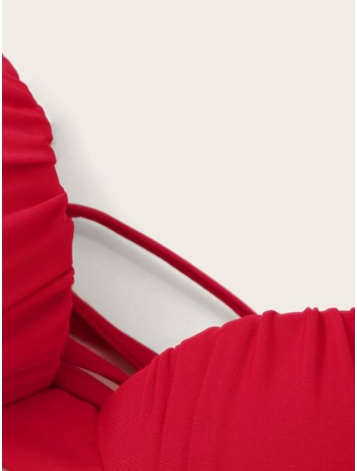 Shein Ruched Underwire Top With High Cut Bikini Set
