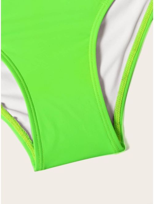 Shein Neon Lime Criss Cross Wrap Top With Panty Bikini Set