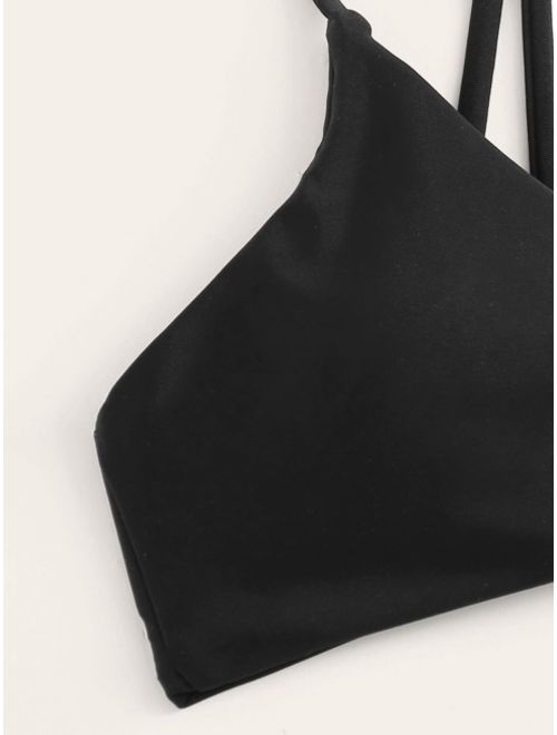 Shein Strappy Back Top With Stitch Trim Bikini Set