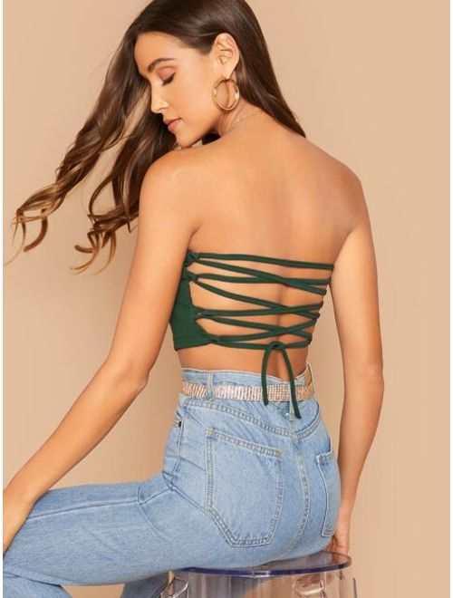 Shein Lace Up Backless Tube Top
