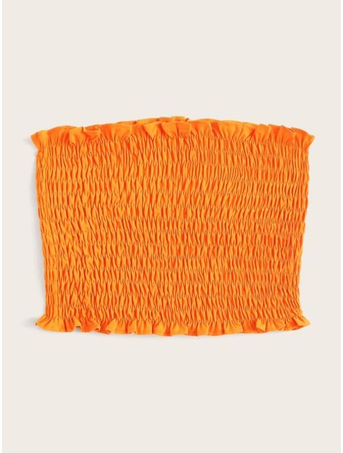 Shein Neon-orange Frill Trim Shirred Tube Top